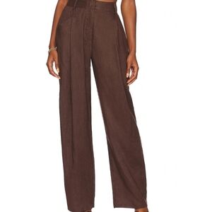 Hessi Chocolate Brown Linen Pants Wide Leg Size Large Minimalist